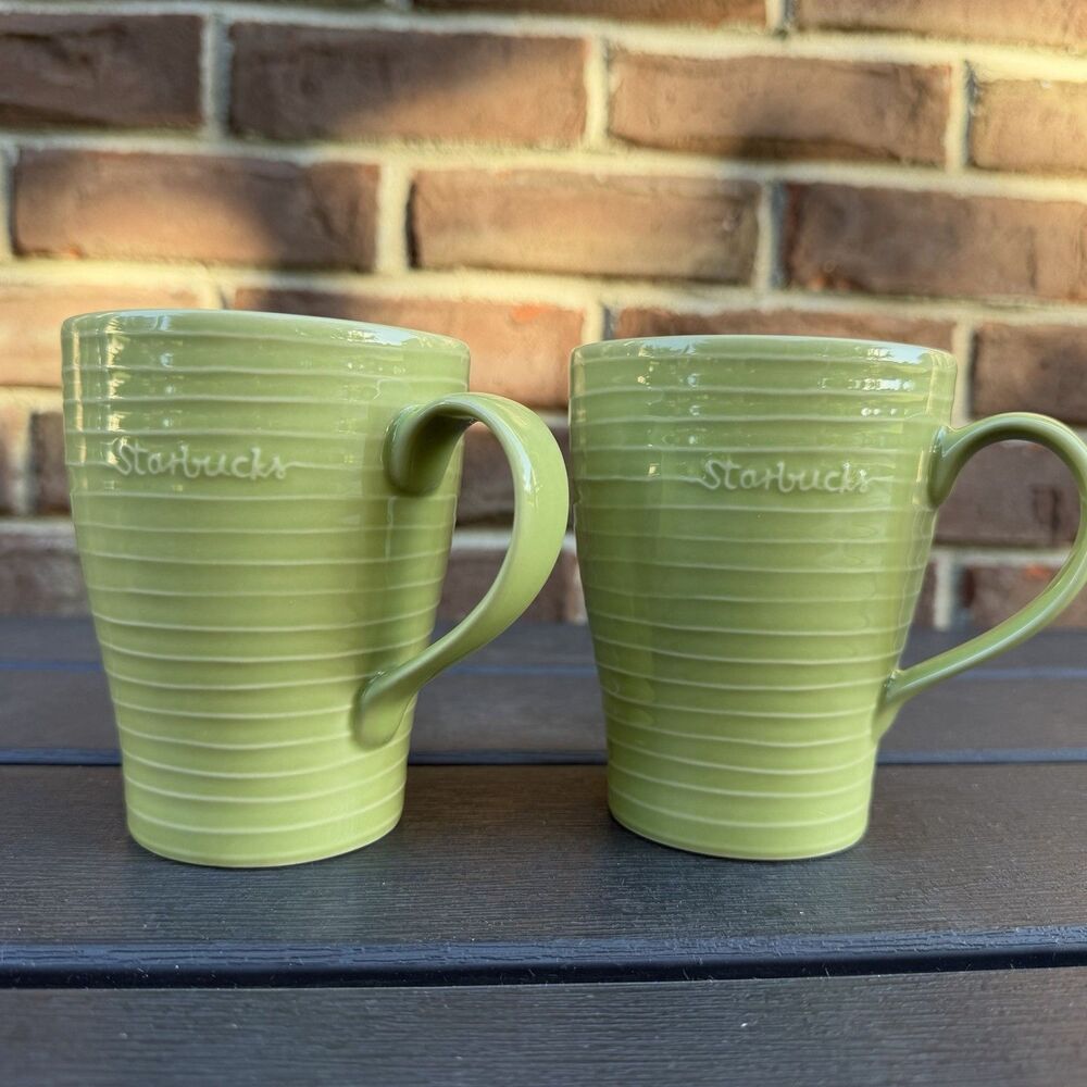 Starbucks Coffee Mugs x2 Design House Stockholm Sage Green Ceramic Cup 12 oz